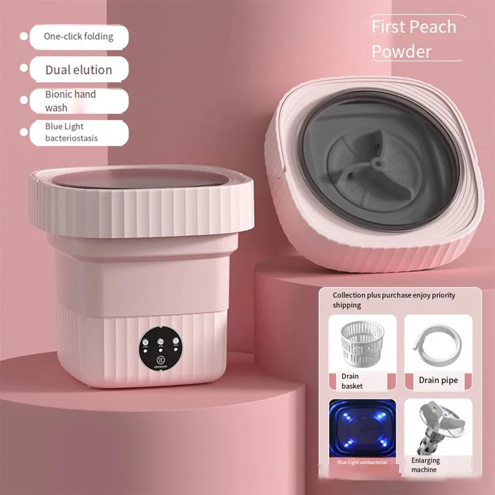 Folding Portable Washing Machine (6L/11L) With Spin Dryer "For Clothes, Travel, Home" (Ultrasonic Underwear/Socks Mini Washer) "110V/220V" - Dreamy-Designs Store Online