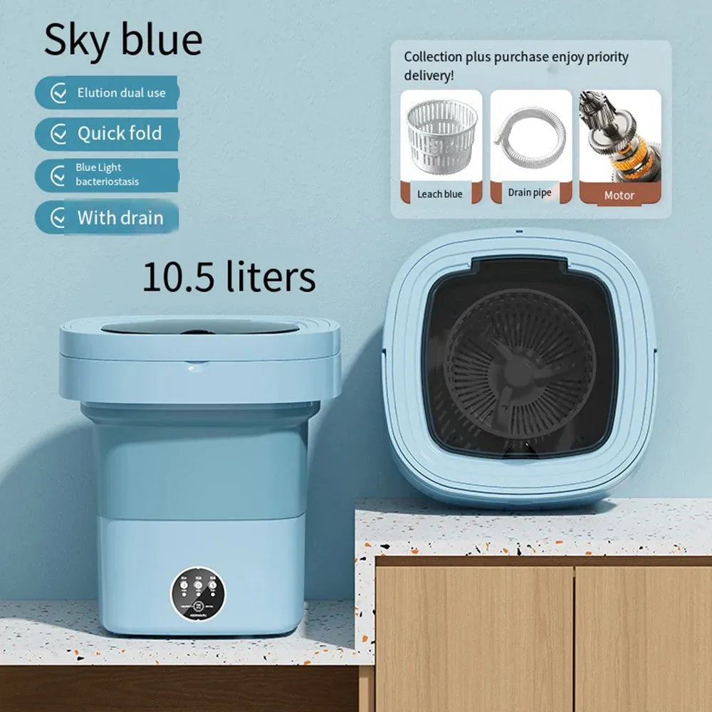 Folding Portable Washing Machine (6L/11L) With Spin Dryer "For Clothes, Travel, Home" (Ultrasonic Underwear/Socks Mini Washer) "110V/220V" - Dreamy-Designs Store Online