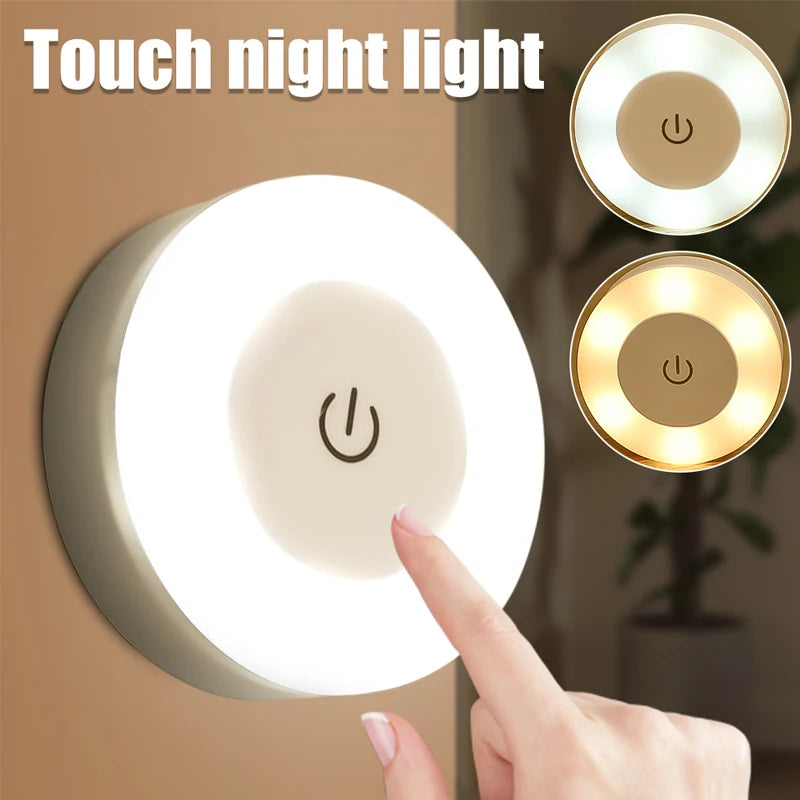 Mini LED Touch Sensor Night Lights USB Rechargeable Kitchen Bedroom Magnetic Base Wall Light Round Portable Dimming Night Lamp - Dreamy-Designs Store Online