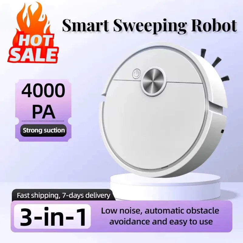 Smart 3-in-1 Robot Vacuum Cleaner (4000 Pa Suction) / Easy-to-Use / Ideal for Hard Floors, Carpets & Pet Hair / 40-Minute Battery Life - Dreamy-Designs Store Online