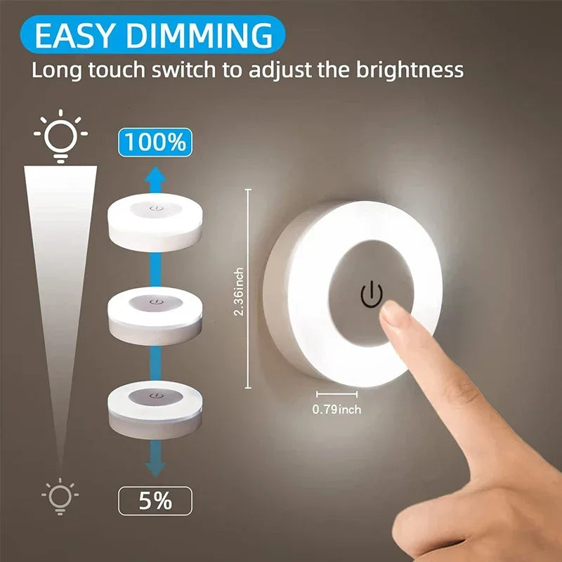 Mini LED Touch Sensor Night Lights USB Rechargeable Kitchen Bedroom Magnetic Base Wall Light Round Portable Dimming Night Lamp - Dreamy-Designs Store Online