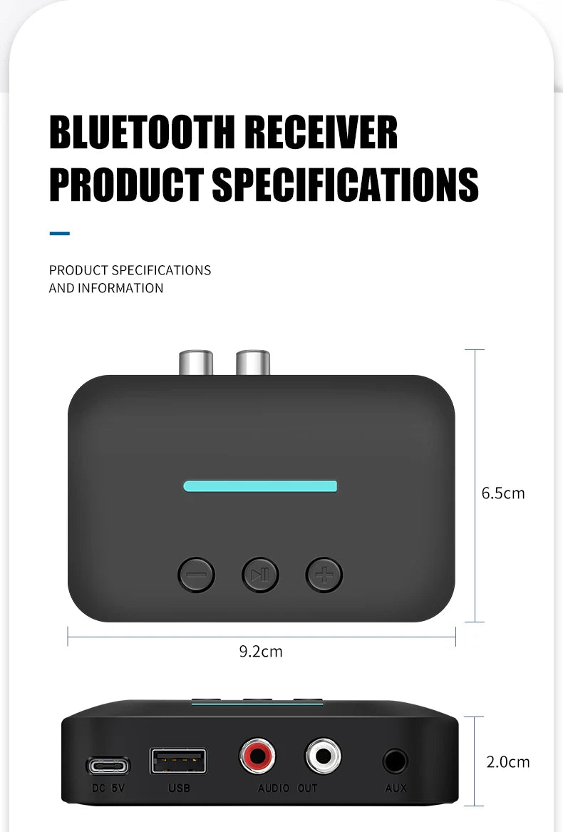 USB Bluetooth 5.3 Audio Receiver Adapter Wireless Stereo Music 3.5mm AUX R/L RCA Support U-Disk Playback For Desktop Speaker Amp - Dreamy-Designs Store Online