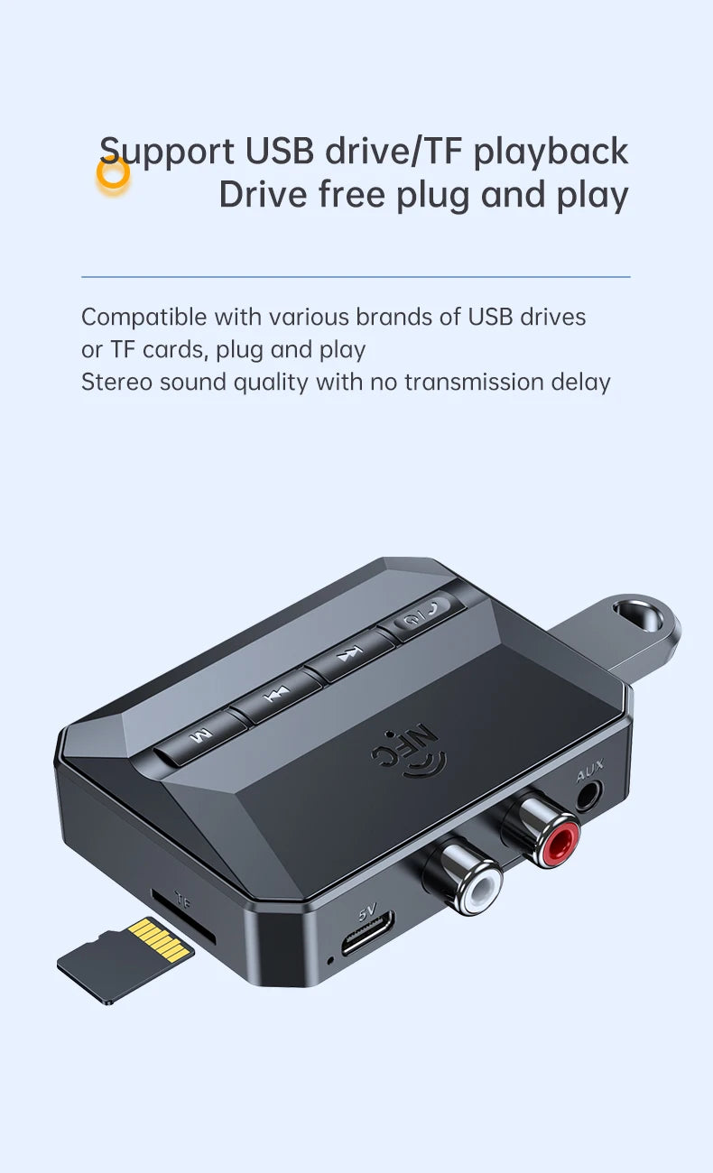 NFC Bluetooth 5.3 Audio Receiver 3.5mm AUX RCA USB TF HIFI Stereo Music Wireless Adapter With Mic For Car Kit Speaker Amplifier - Dreamy-Designs Store Online