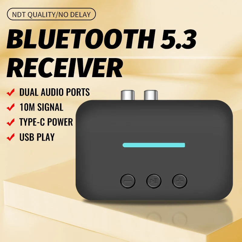 USB Bluetooth 5.3 Audio Receiver Adapter Wireless Stereo Music 3.5mm AUX R/L RCA Support U-Disk Playback For Desktop Speaker Amp - Dreamy-Designs Store Online