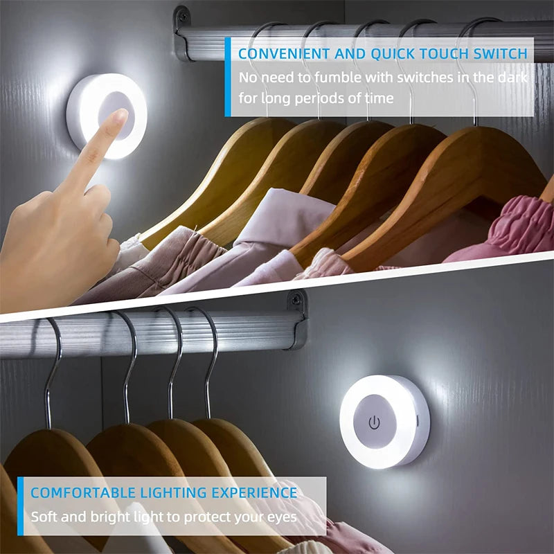 Mini LED Touch Sensor Night Lights USB Rechargeable Kitchen Bedroom Magnetic Base Wall Light Round Portable Dimming Night Lamp - Dreamy-Designs Store Online