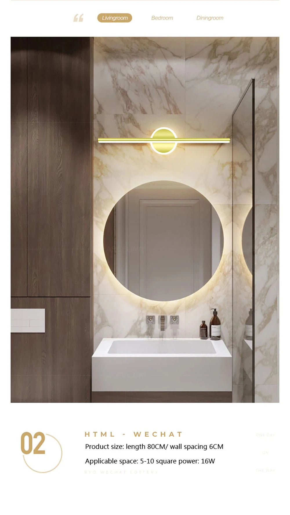 Modern LED Wall Lamp 40/60cm Mirror Light Bathroom Toilet Black Gold Long Strip Fixture Home Decor Led Lighting Lamps Lustre - Dreamy-Designs Store Online