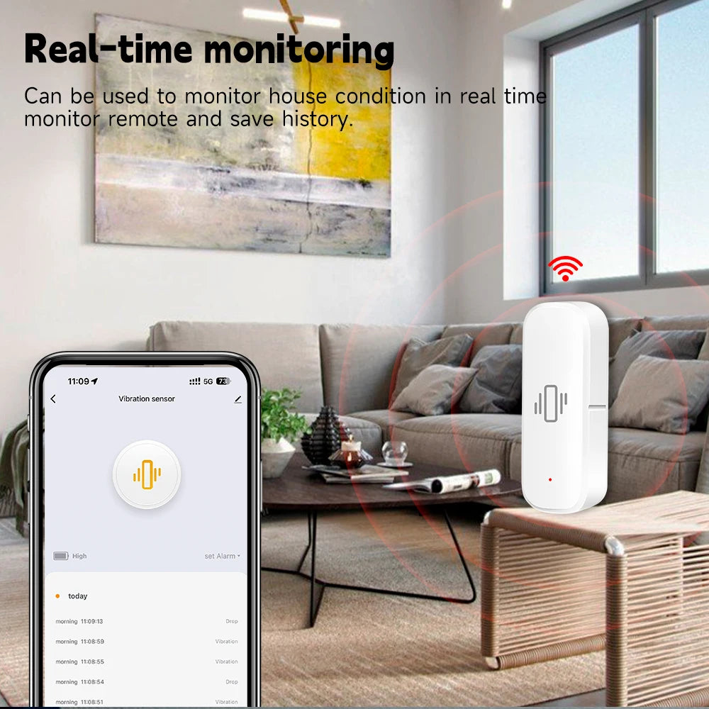 Tuya Smart Life Vibration Sensor ZigBee WiFi Tuya Sensor Monitor App Control Security Protection Zigbee Sensor Motion ShockAlarm