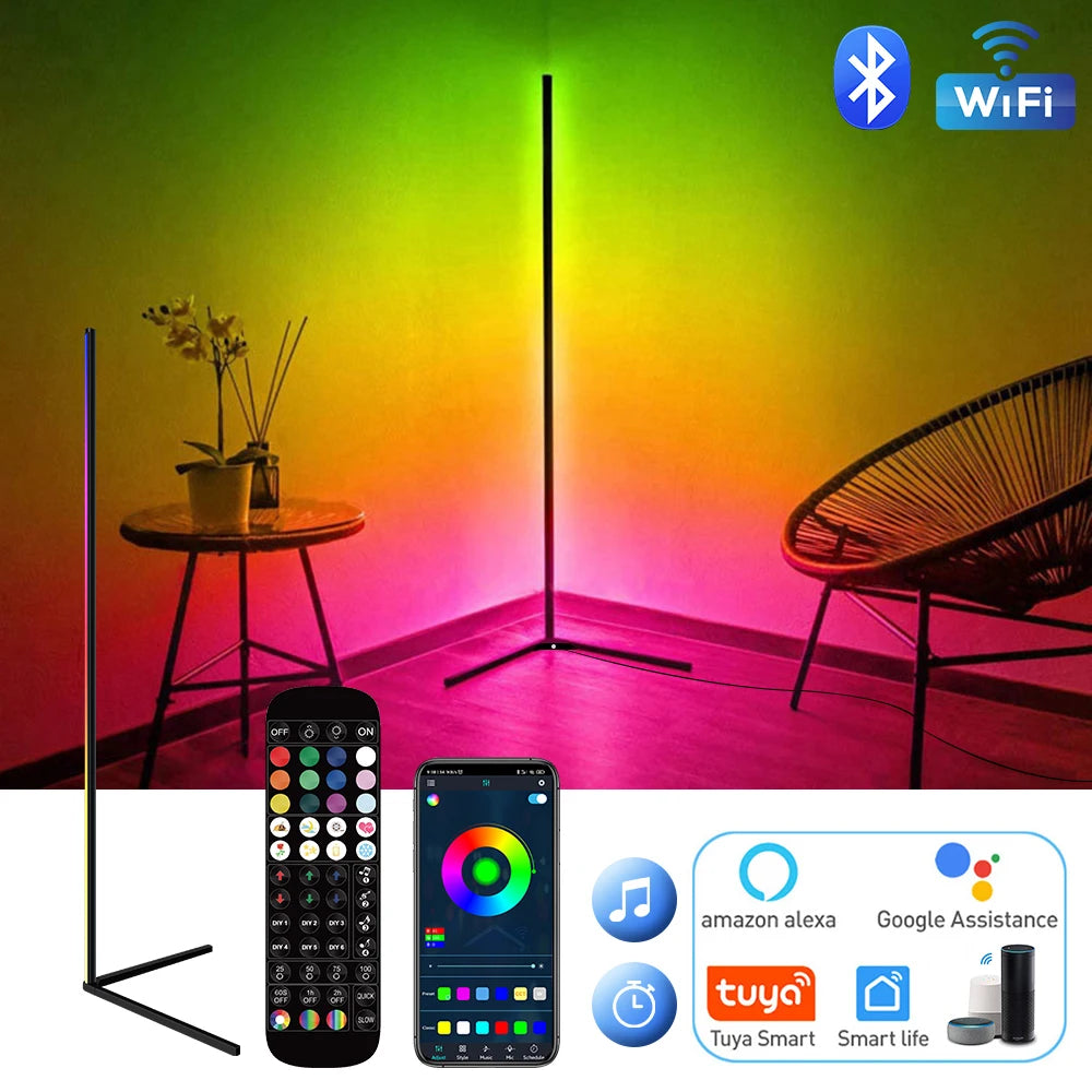 Living Room Dimmable RGB Corner Floor Lamp 140cm Stand Smart APP LED Mood Light for Bedroom Nordic Home Decor Interior lighting - Dreamy-Designs Store Online