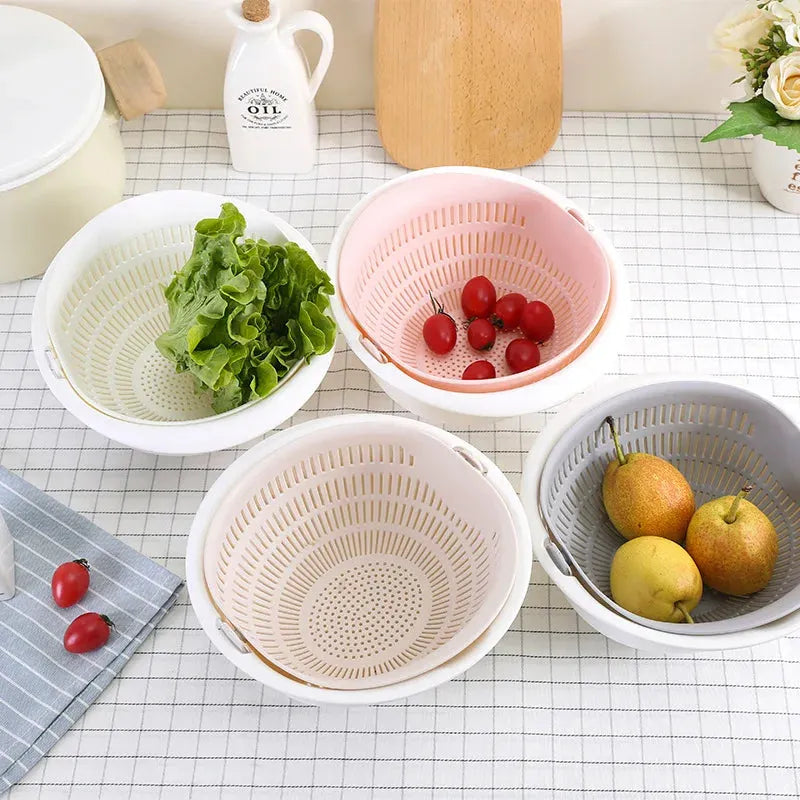 Double Layer Rotating Fruit And Vegetable Basket (23*11cm) / Removable Kitchen Drain Tray / PP Material / 4 Colors Available / Gentle On Delicate Fruits - Dreamy-Designs Store Online