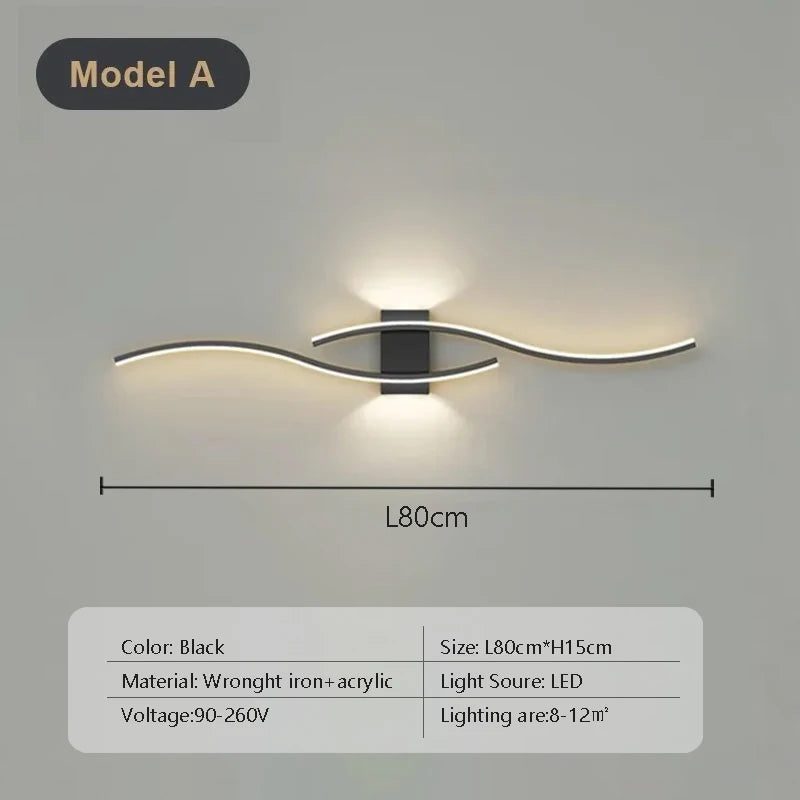 Modern LED Strip Wall Lamp Double Curve Remote Control Light Bedside Decor Black Gold Wall Sconces Living Room Bedroom Led Fixtu - Dreamy-Designs Store Online