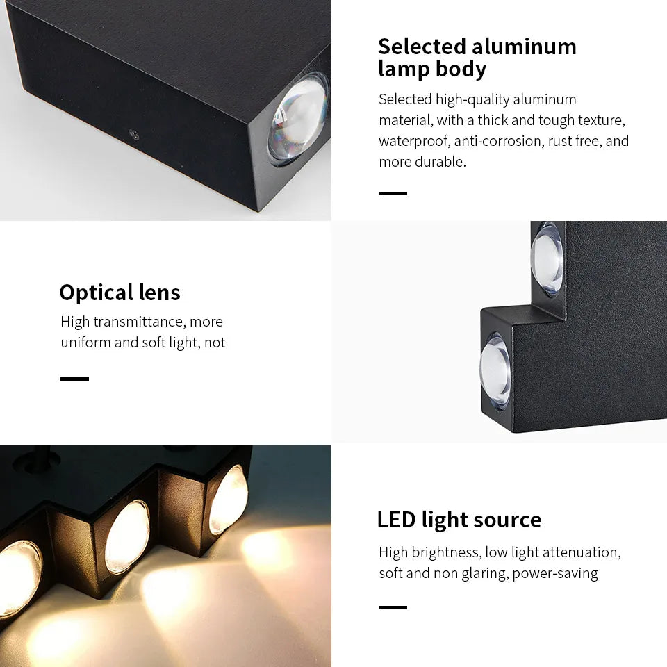 Aluminum LED Wall Lamp Outdoor Waterproof IP66 Yard Wall Light 4W 6W 8W 12W Garden Lights Bedroom Living Room Stairs Lighting - Dreamy-Designs Store Online