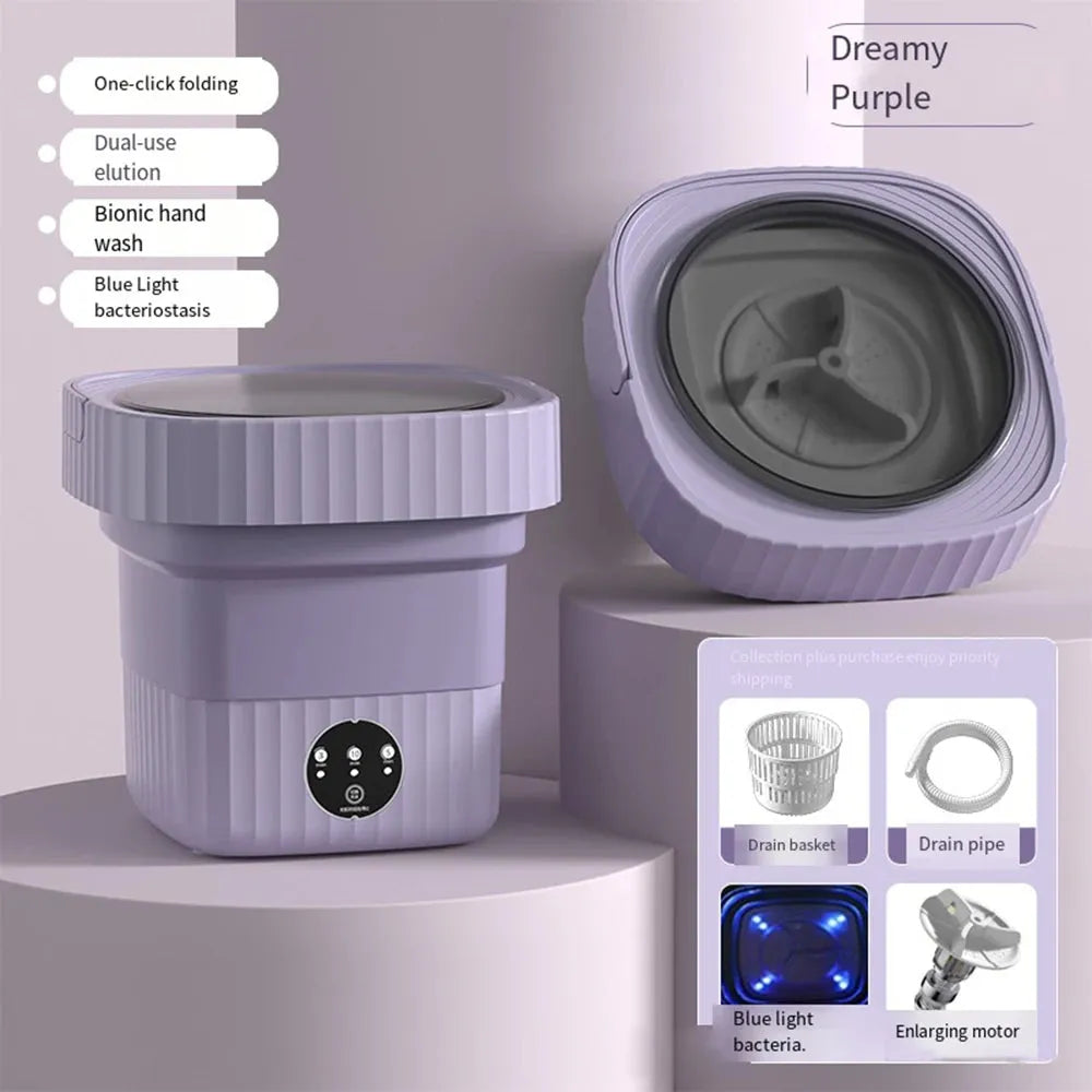 Folding Portable Washing Machine (6L/11L) With Spin Dryer "For Clothes, Travel, Home" (Ultrasonic Underwear/Socks Mini Washer) "110V/220V" - Dreamy-Designs Store Online