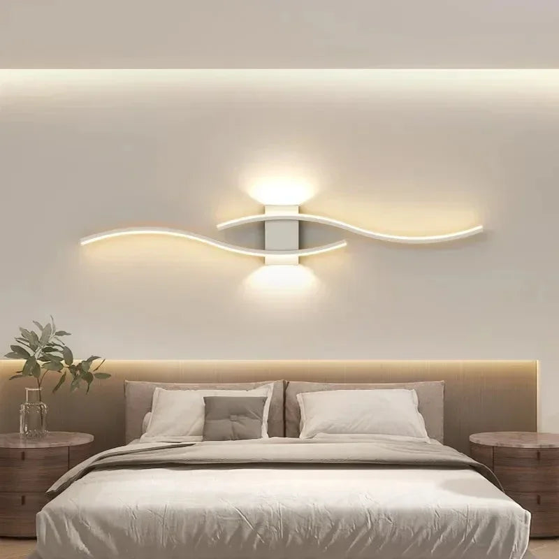 Modern LED Strip Wall Lamp Double Curve Remote Control Light Bedside Decor Black Gold Wall Sconces Living Room Bedroom Led Fixtu - Dreamy-Designs Store Online