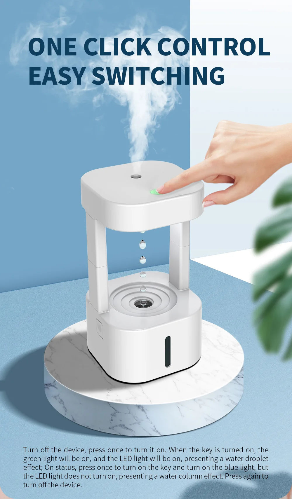 580ML Anti-Gravity Water Drop Humidifier (3 Modes) / Levitating Water Drops / Ultrasonic Cool Mist Maker / Fogger / LED Night Light / Essential Oil Diffuser / Aromatherapy / Home Office Portable - Dreamy-Designs Store Online