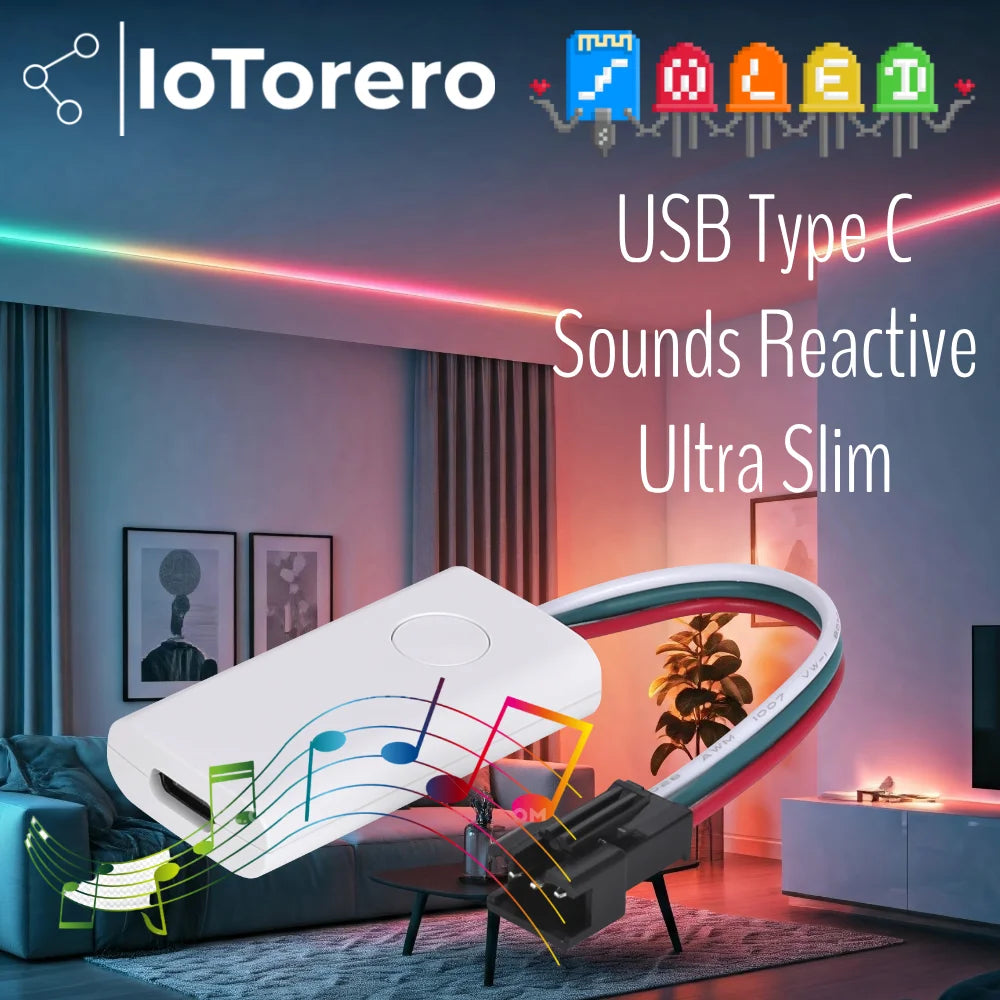 IoTorero WLED Sounds Reactive Type C USB Portable Addressable Strip Controller Works With Home Assistant - Dreamy-Designs Store Online