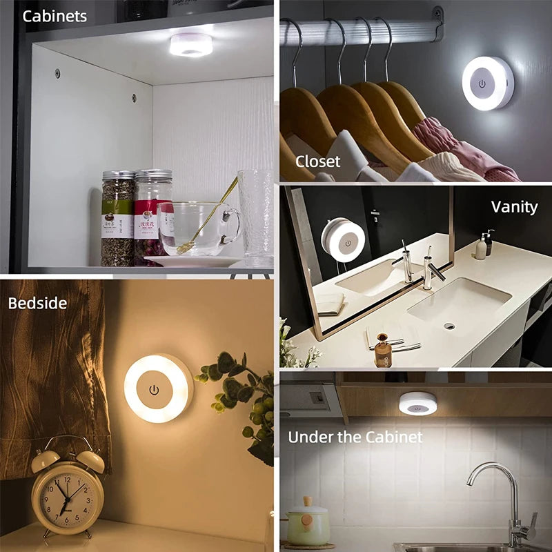 Mini LED Touch Sensor Night Lights USB Rechargeable Kitchen Bedroom Magnetic Base Wall Light Round Portable Dimming Night Lamp - Dreamy-Designs Store Online