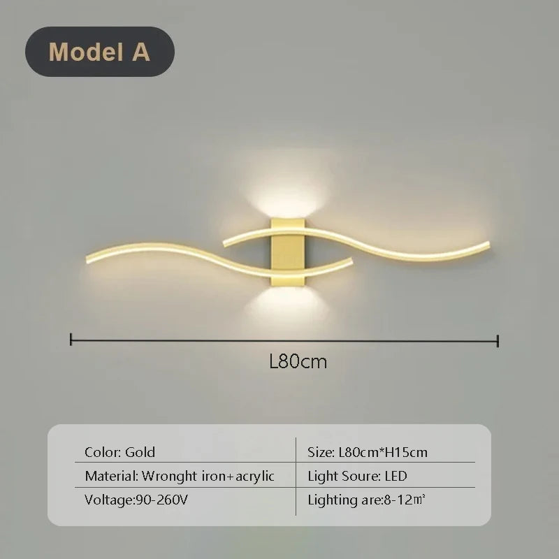 Modern LED Strip Wall Lamp Double Curve Remote Control Light Bedside Decor Black Gold Wall Sconces Living Room Bedroom Led Fixtu - Dreamy-Designs Store Online