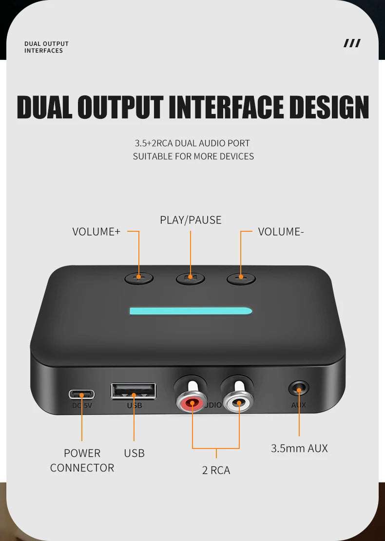 USB Bluetooth 5.3 Audio Receiver Adapter Wireless Stereo Music 3.5mm AUX R/L RCA Support U-Disk Playback For Desktop Speaker Amp - Dreamy-Designs Store Online