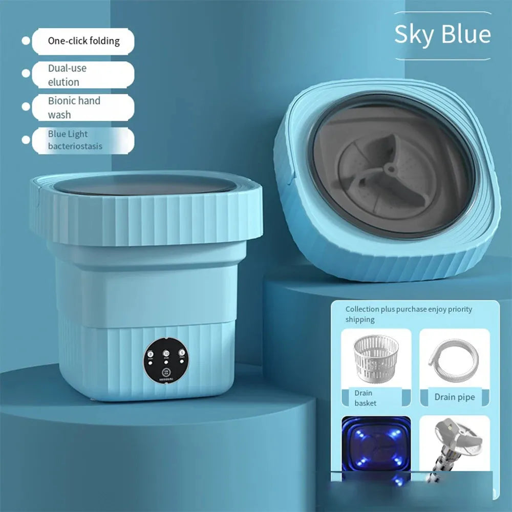 Folding Portable Washing Machine (6L/11L) With Spin Dryer "For Clothes, Travel, Home" (Ultrasonic Underwear/Socks Mini Washer) "110V/220V" - Dreamy-Designs Store Online