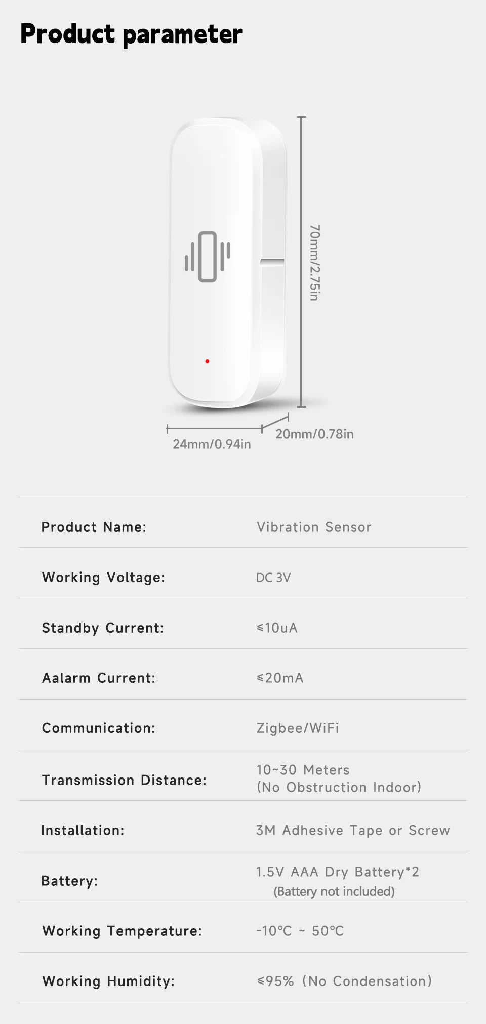 Tuya Smart Life Vibration Sensor ZigBee WiFi Tuya Sensor Monitor App Control Security Protection Zigbee Sensor Motion ShockAlarm