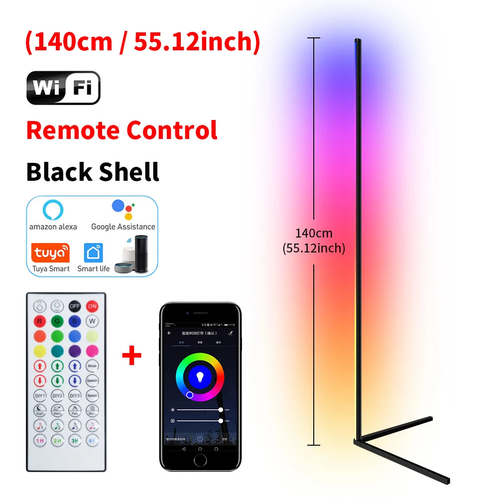 Living Room Dimmable RGB Corner Floor Lamp 140cm Stand Smart APP LED Mood Light for Bedroom Nordic Home Decor Interior lighting - Dreamy-Designs Store Online