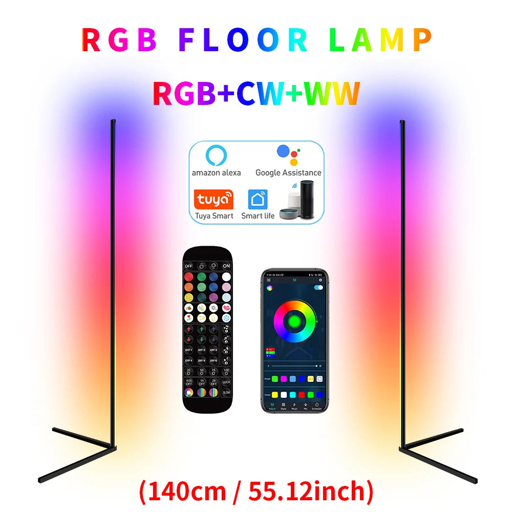 Living Room Dimmable RGB Corner Floor Lamp 140cm Stand Smart APP LED Mood Light for Bedroom Nordic Home Decor Interior lighting - Dreamy-Designs Store Online