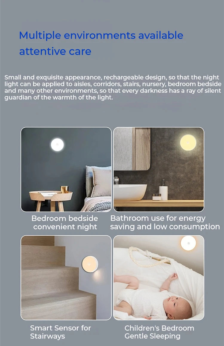 LED Smart Human Body Sensor Night Lamp Emergency Automatic Lighting USB Charging Wireless Magentic Suction Use Night Light - Dreamy-Designs Store Online