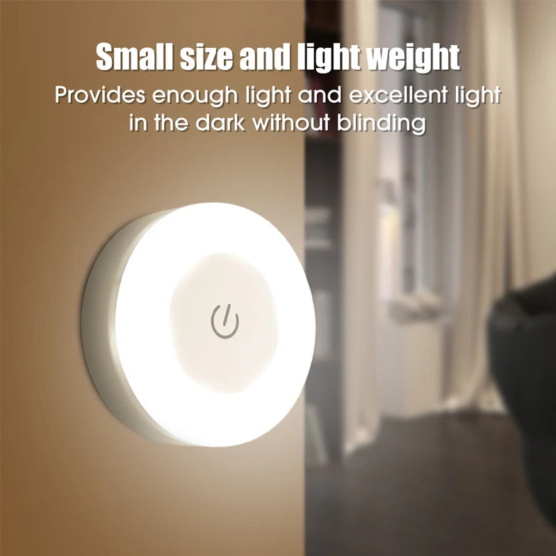 Mini LED Touch Sensor Night Lights USB Rechargeable Kitchen Bedroom Magnetic Base Wall Light Round Portable Dimming Night Lamp - Dreamy-Designs Store Online