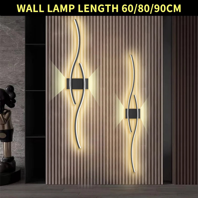 Modern LED Strip Wall Lamp Double Curve Remote Control Light Bedside Decor Black Gold Wall Sconces Living Room Bedroom Led Fixtu - Dreamy-Designs Store Online