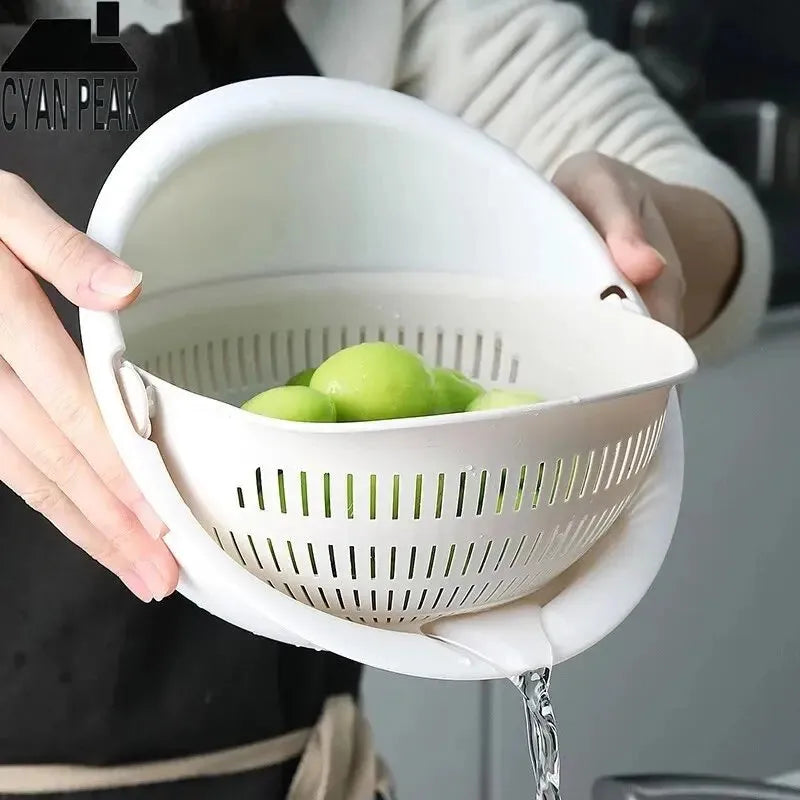 Double Layer Rotating Fruit And Vegetable Basket (23*11cm) / Removable Kitchen Drain Tray / PP Material / 4 Colors Available / Gentle On Delicate Fruits - Dreamy-Designs Store Online