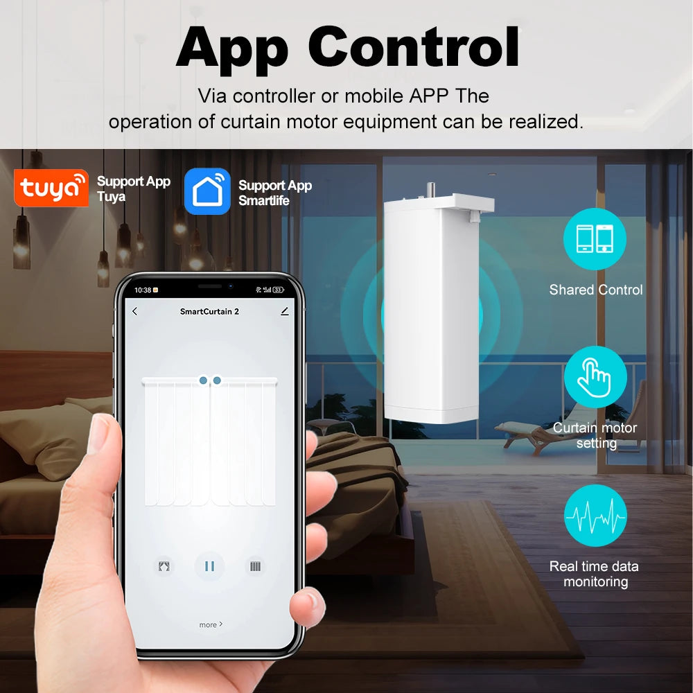 Tuya 155MM 4rd Smart Zigbee/WiFi Electric Shutter Curtain Motor Silent Motor with Remote APPVoice Control With Alexa Google Home