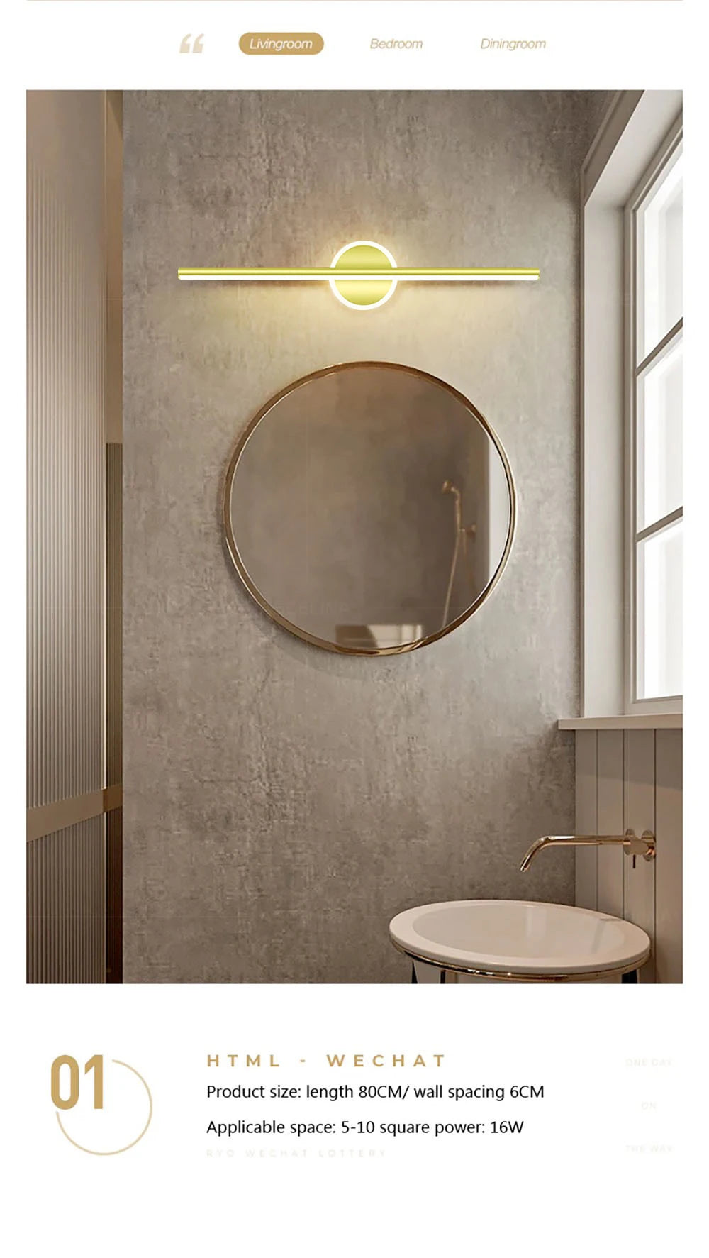 Modern LED Wall Lamp 40/60cm Mirror Light Bathroom Toilet Black Gold Long Strip Fixture Home Decor Led Lighting Lamps Lustre - Dreamy-Designs Store Online