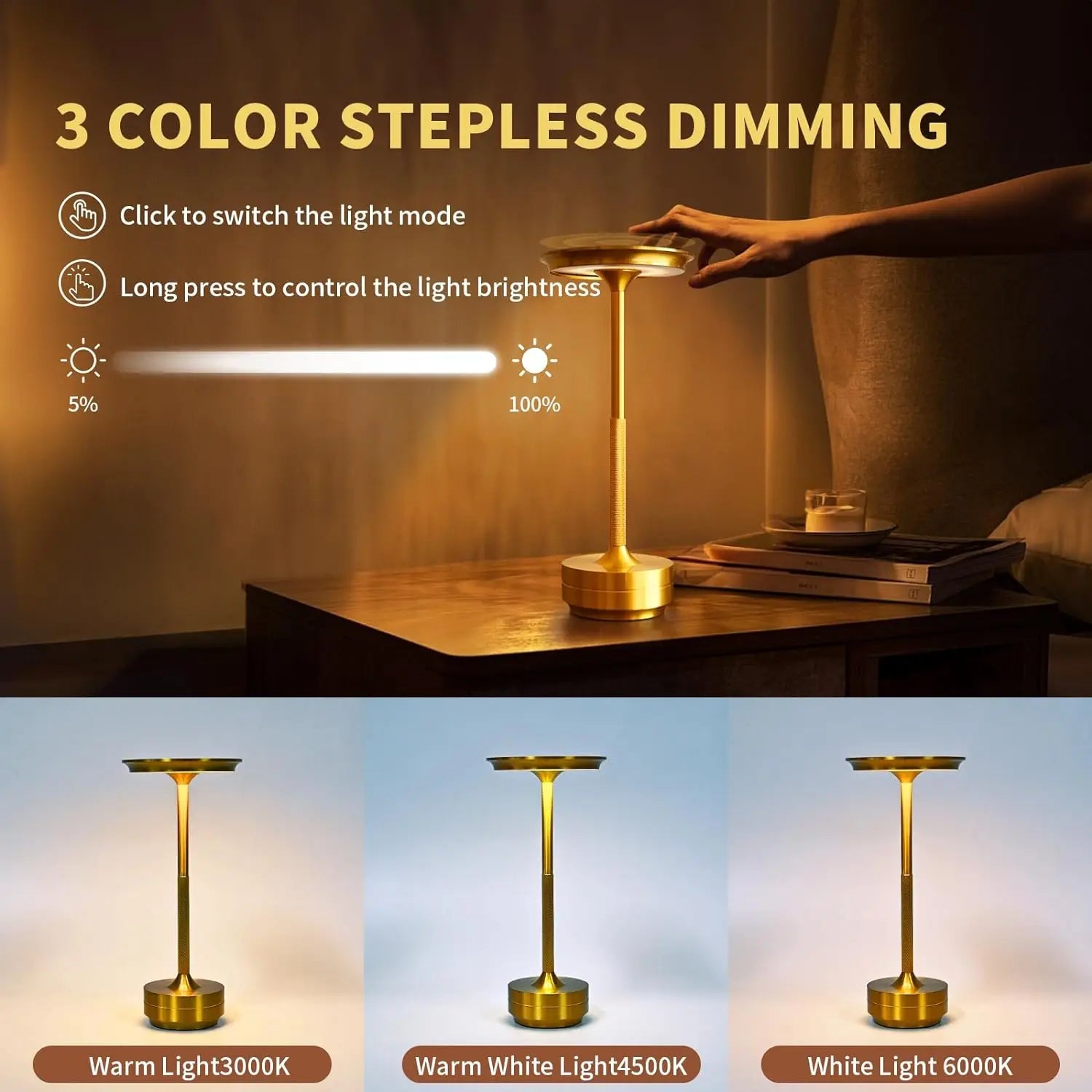 Wierless Simple Charging LED Desk Lamp restaurant Bar Table Lamp Dimming Atmosphere Retro Portable Charging Touch USB Read Lamp - Dreamy-Designs Store Online