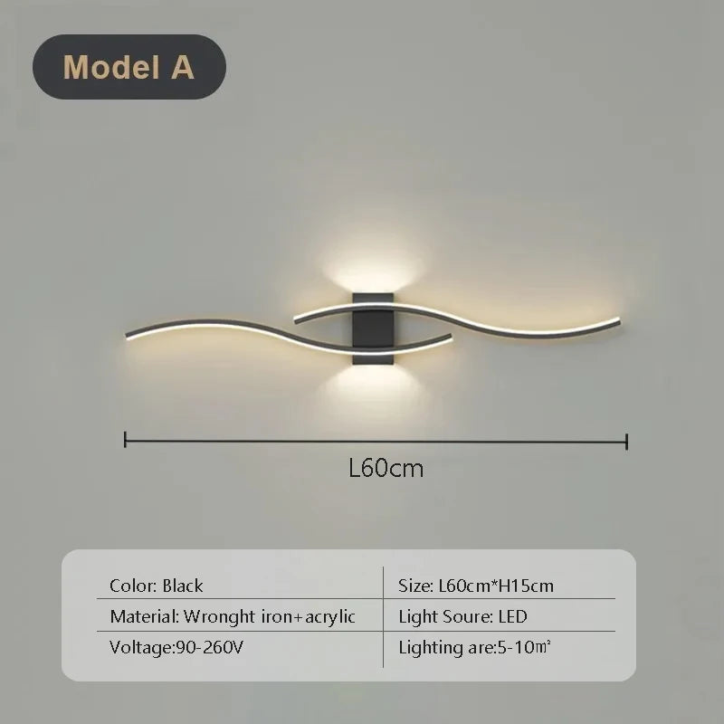 Modern LED Strip Wall Lamp Double Curve Remote Control Light Bedside Decor Black Gold Wall Sconces Living Room Bedroom Led Fixtu - Dreamy-Designs Store Online