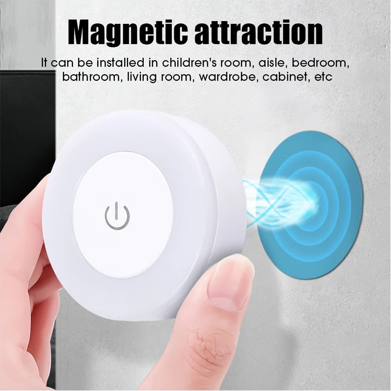 Mini LED Touch Sensor Night Lights USB Rechargeable Kitchen Bedroom Magnetic Base Wall Light Round Portable Dimming Night Lamp - Dreamy-Designs Store Online