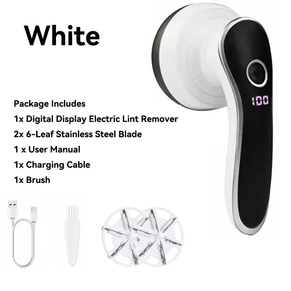 Electric Digital Display Lint Remover (Rechargeable) / Fabric Shaver For Clothing / Portable Fluff And Hair Ball Remover (White, Black) - Dreamy-Designs Store Online