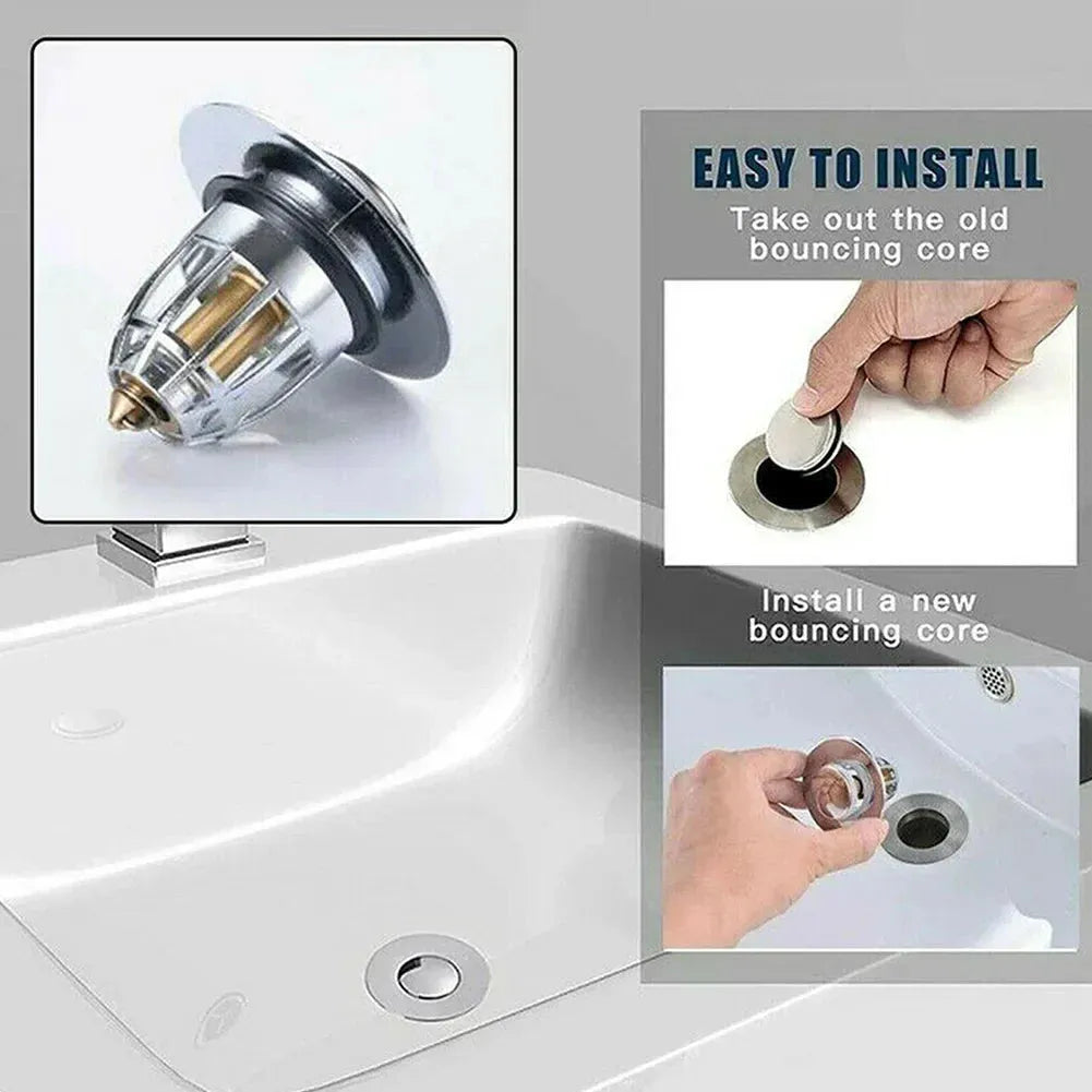 Universal Pop-Up Bathroom Sink Stopper (Odor-Resistant, Press-To-Close) / Drain Plug for Washbasin / Hair Catcher Strainer / Stainless Steel Accessory - Dreamy-Designs Store Online