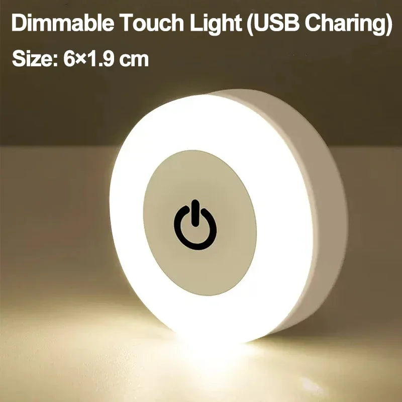 Mini LED Touch Sensor Night Lights USB Rechargeable Kitchen Bedroom Magnetic Base Wall Light Round Portable Dimming Night Lamp - Dreamy-Designs Store Online