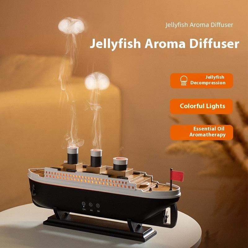 Creative Retro Ship Aroma Diffuser (Ultrasonic Humidifier) With Smoke Ring Effect And Jellyfish Spray - 250mL Capacity, Black, Remote Control - Dreamy-Designs Store Online