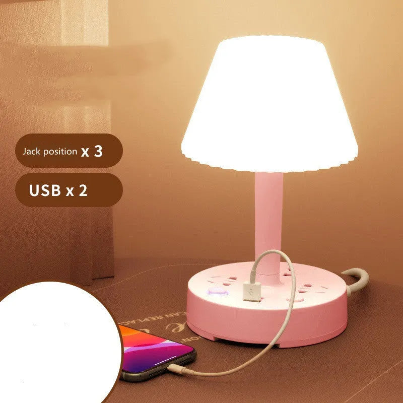 Creative Multi-Function Conversion Socket Desk Lamp With USB Ports (White/Pink, 0.8m/1.8m/2.8m/4.8m) - Dreamy-Designs Store Online