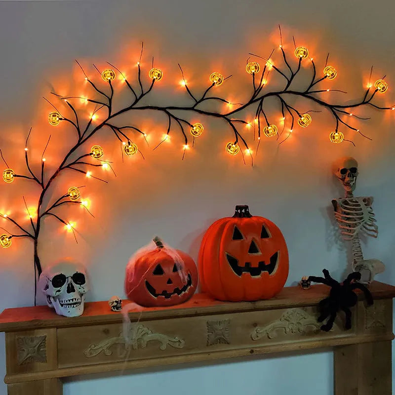 Halloween LED Willow Vine String Light (Cool Cartoon Bat & Pumpkin Decoration) / Indoor & Outdoor Party House Decor / 100 LEDs / 2000mm Length - Dreamy-Designs Store Online