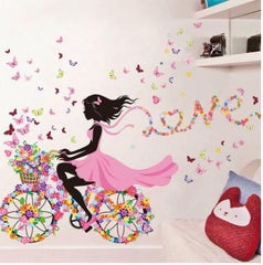 Wall Decoration Creative Personality Ribbon Girl Bicycle (PVC Mural) - Simple Modern Design for Living Room (Dancing Girl / Ribbon Girl) - Dreamy-Designs Store Online