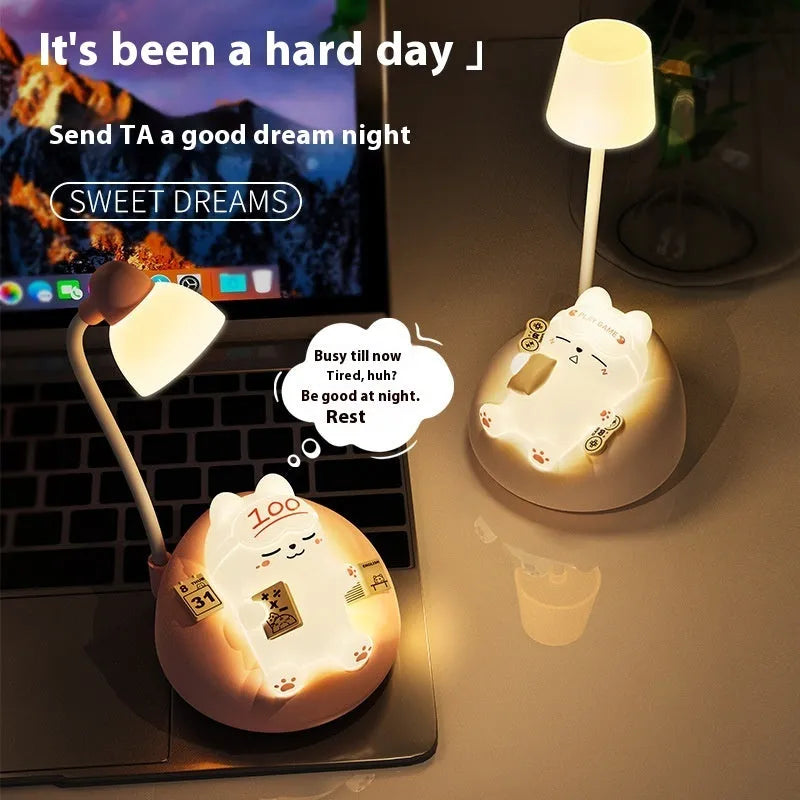 Creative Sleeping Cat Small Night Lamp (Blue/Pink/White/Yellow) - USB Rechargeable Pat Lamp with Adjustable Brightness - Dreamy-Designs Store Online