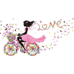 Wall Decoration Creative Personality Ribbon Girl Bicycle (PVC Mural) - Simple Modern Design for Living Room (Dancing Girl / Ribbon Girl) - Dreamy-Designs Store Online