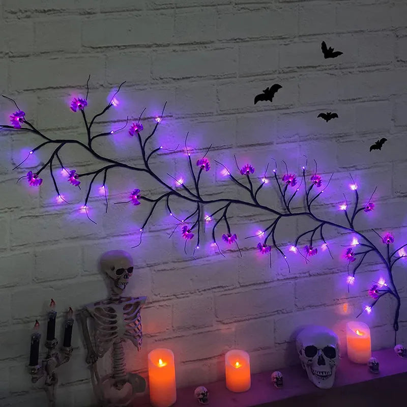 Halloween LED Willow Vine String Light (Cool Cartoon Bat & Pumpkin Decoration) / Indoor & Outdoor Party House Decor / 100 LEDs / 2000mm Length - Dreamy-Designs Store Online